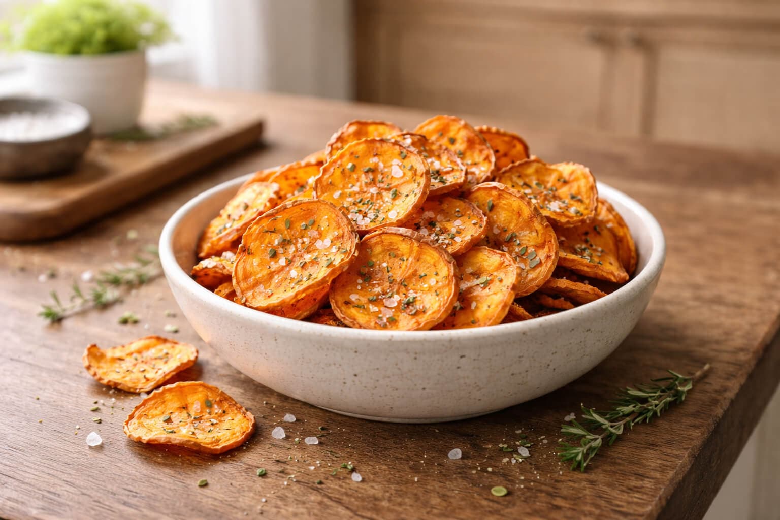 Søtpotetchips fra ovn