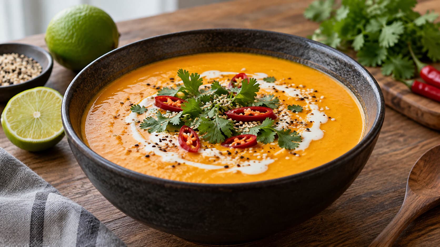 Søtpotetsuppe med kokos, chili og lime