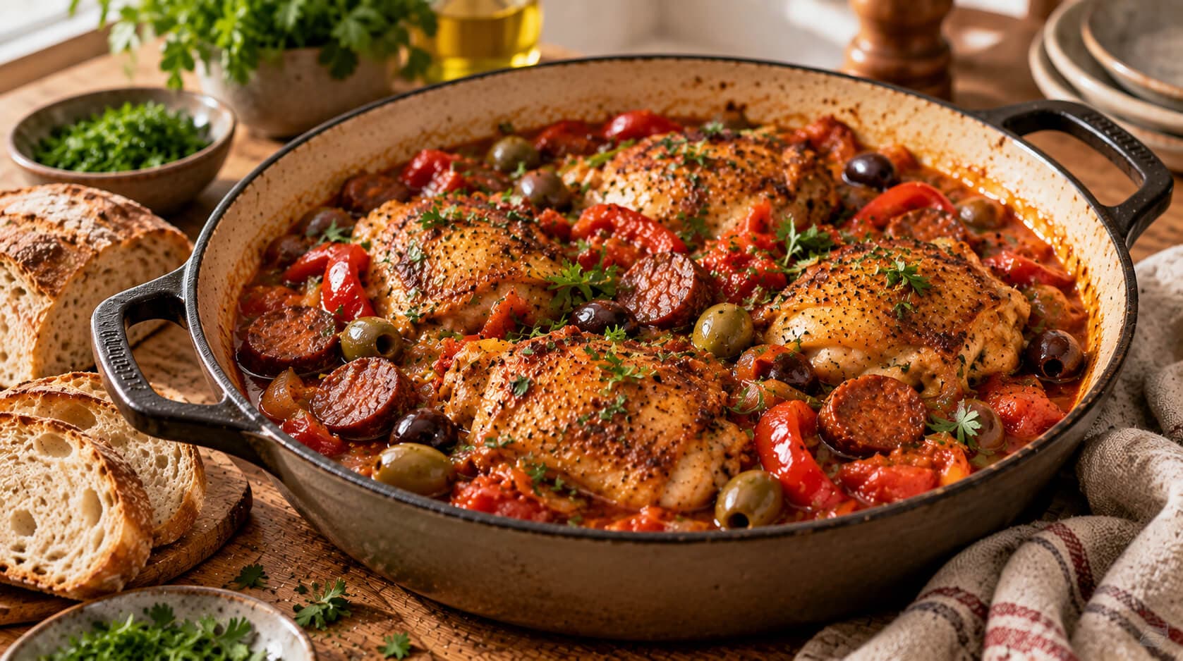 Spansk kyllinggryte med chorizo og paprika