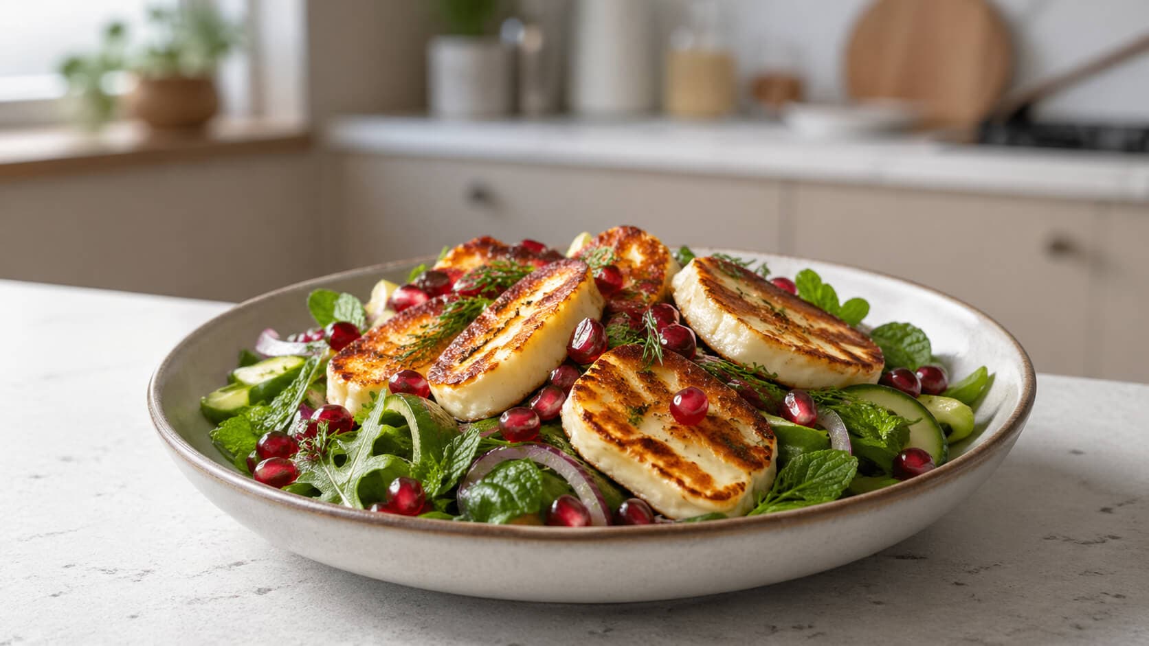 Sprø halloumi med granateple