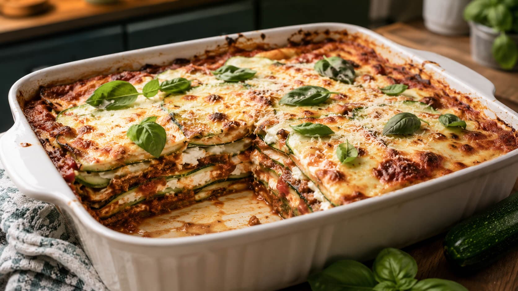 Squashlasagne med kjøttsaus og ricotta