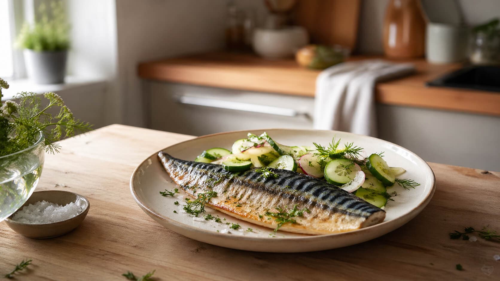 Stekt makrell med agurksalat