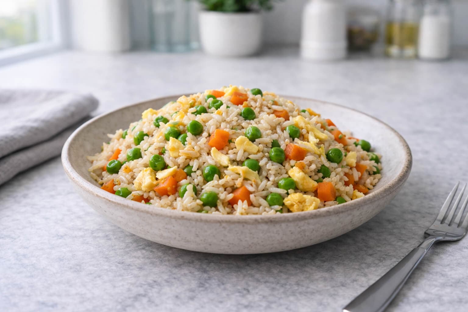 Stekt ris med egg og grønnsaker
