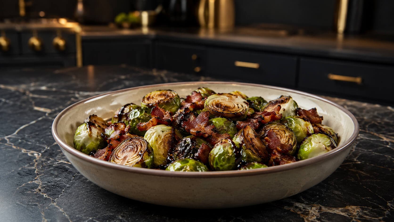 Stekte rosenkål med bacon og balsamico