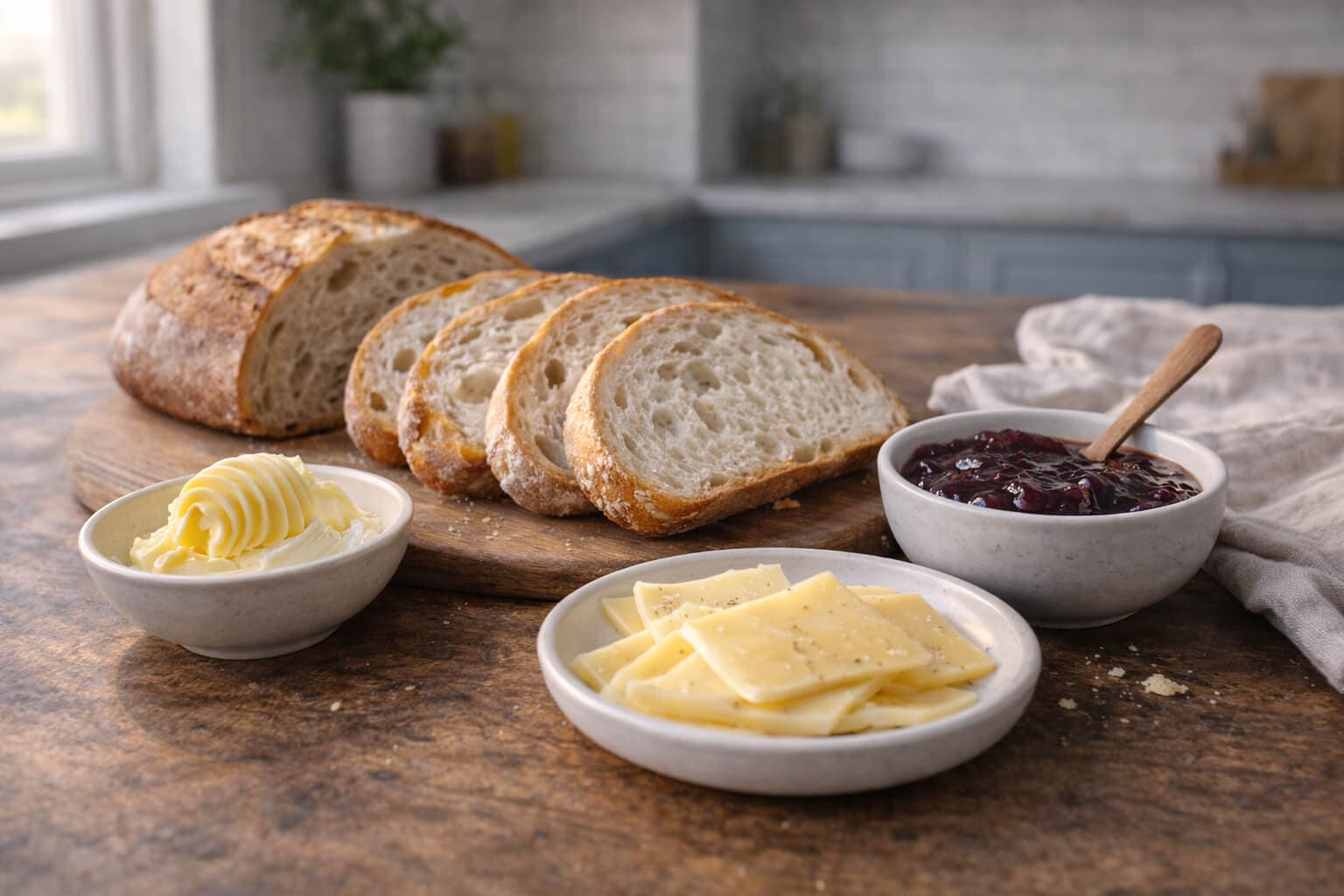Surdeigsbrød med hjemmelaget pålegg