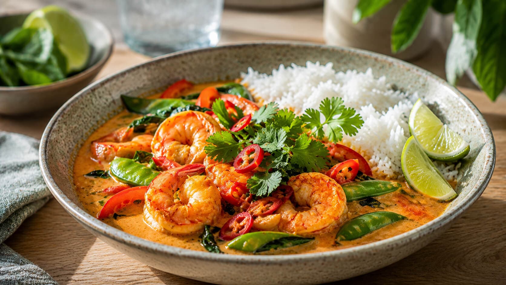 Thai rød curry med reker og kokosmelk