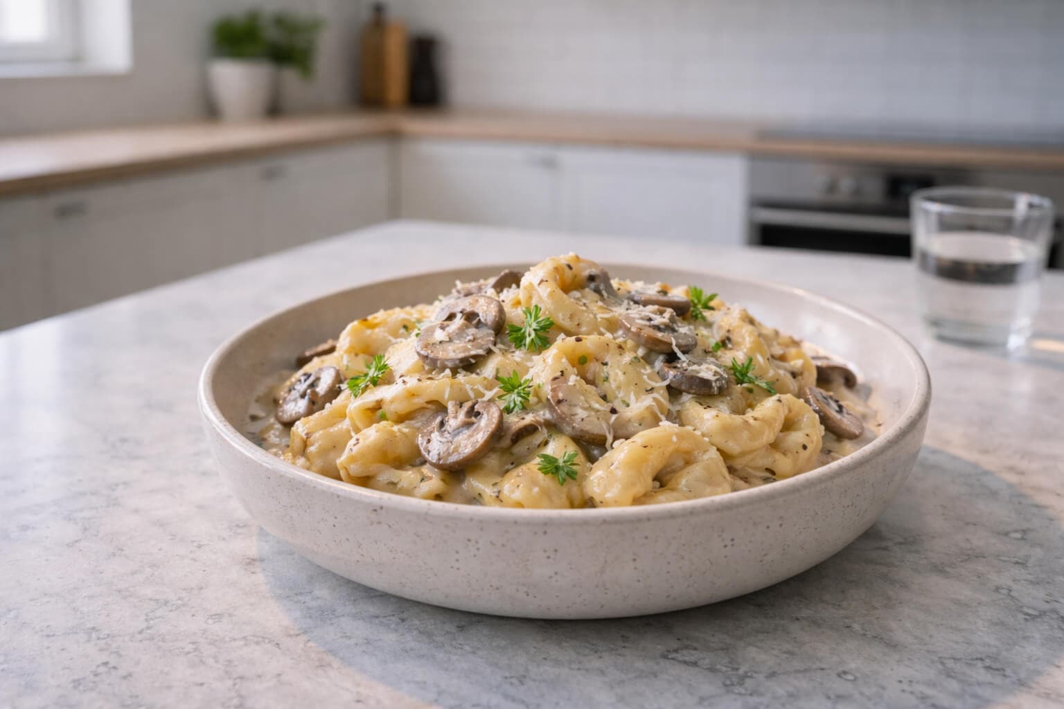 Tortellini med kremet soppsaus