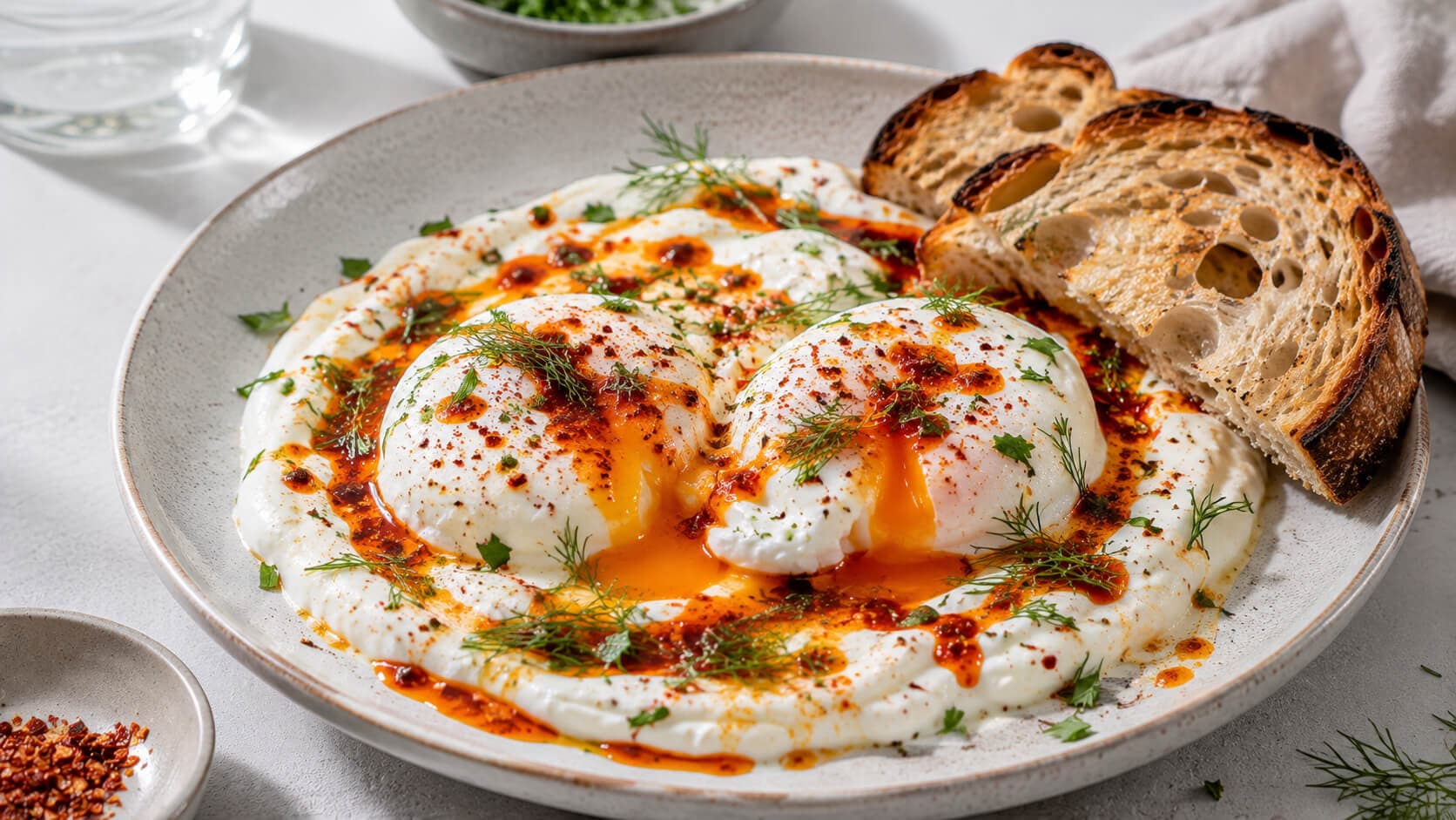 Tyrkiske egg med yoghurt og chilismør