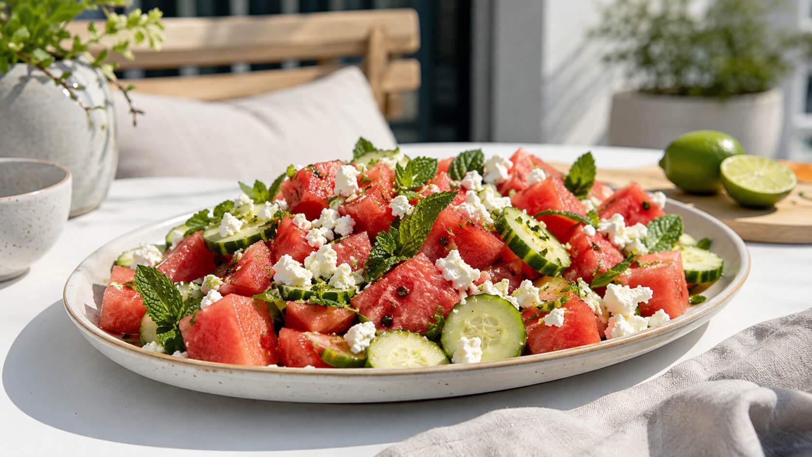 Vannmelonsalat med feta og mynte